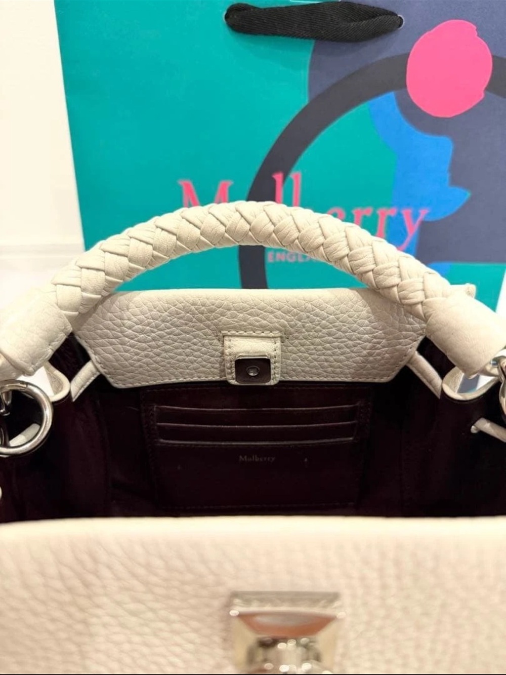 Mulberry Cream Leather Braided-Handle Satchel - Picture 9 of 16